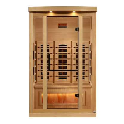 Golden Designs 2-Person Full Spectrum PureTech™ Near Zero  EMF FAR Infrared Sauna with Himalayan Salt Bar
