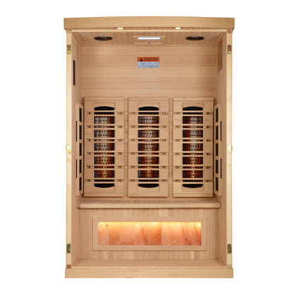 Golden Designs 2-Person Full Spectrum PureTech™ Near Zero  EMF FAR Infrared Sauna with Himalayan Salt Bar