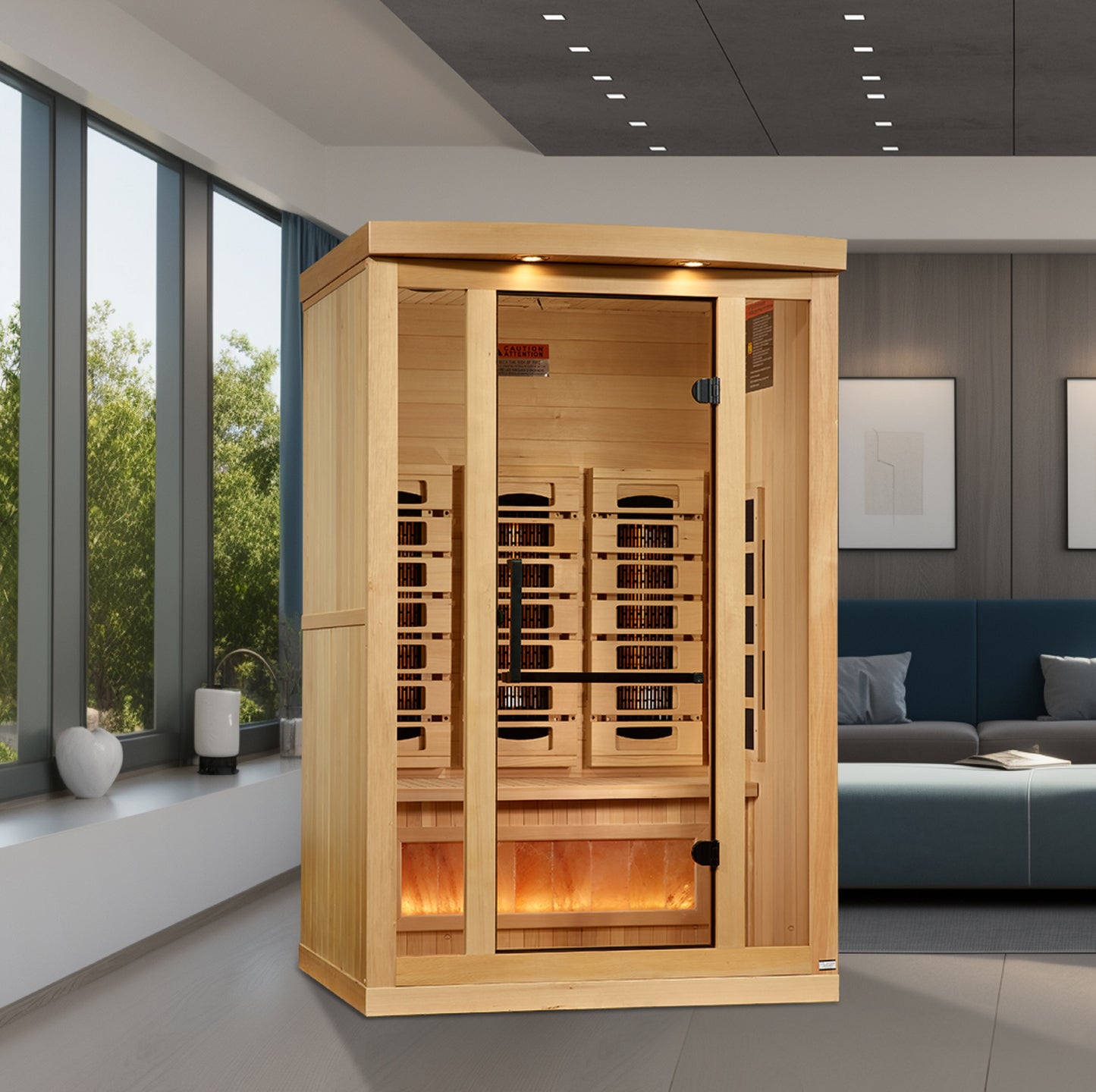 Golden Designs 2-Person Full Spectrum PureTech™ Near Zero  EMF FAR Infrared Sauna with Himalayan Salt Bar