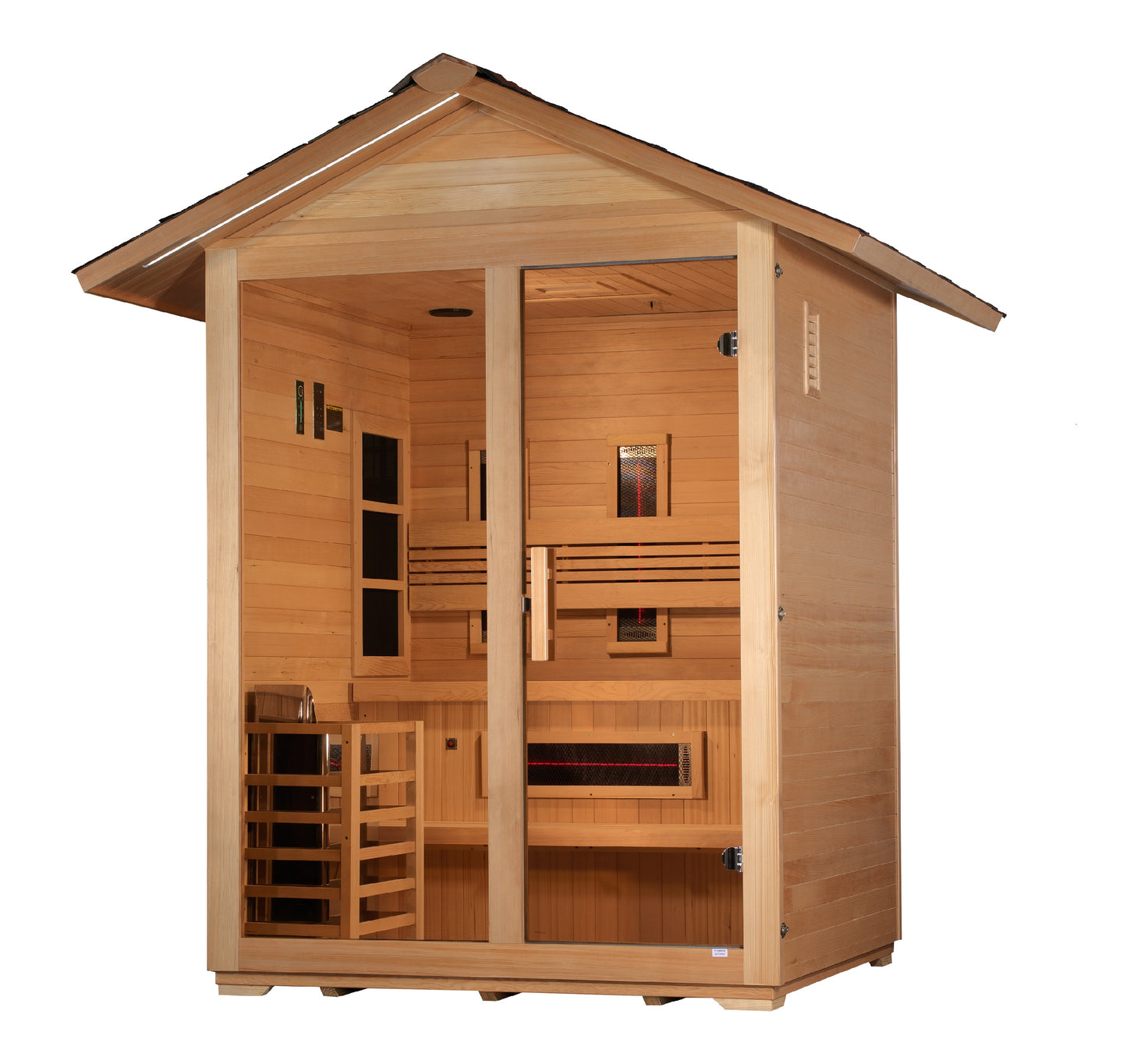 Golden Designs "Carinthia" 3 Person Hybrid (PureTech™ Full Spectrum IR or Traditional Stove) Flat Roof Outdoor Sauna (GDI-8023-01)