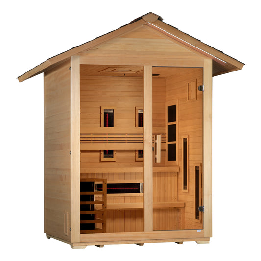 Golden Designs "Carinthia" 3 Person Hybrid (PureTech™ Full Spectrum IR or Traditional Stove) Flat Roof Outdoor Sauna (GDI-8023-01)